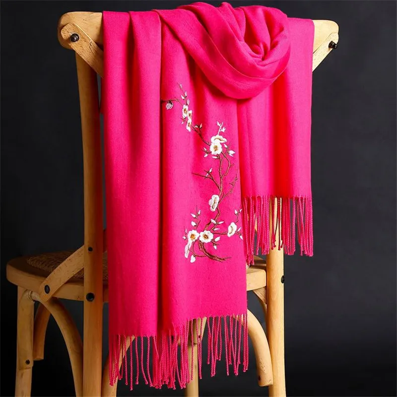 LaMaxPa 2018 New Winter Warm Solid Scarf For Women/Lady  Soft Wool Pashmina Shawls Flower Embroidery Cashmere Female Wraps Capes