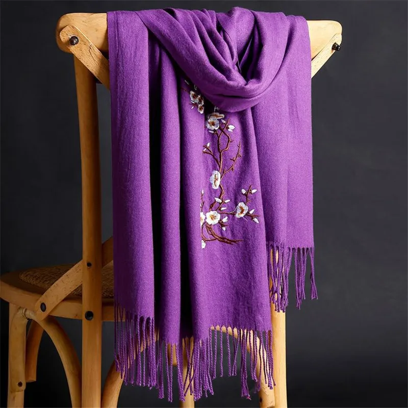 LaMaxPa 2018 New Winter Warm Solid Scarf For Women/Lady  Soft Wool Pashmina Shawls Flower Embroidery Cashmere Female Wraps Capes