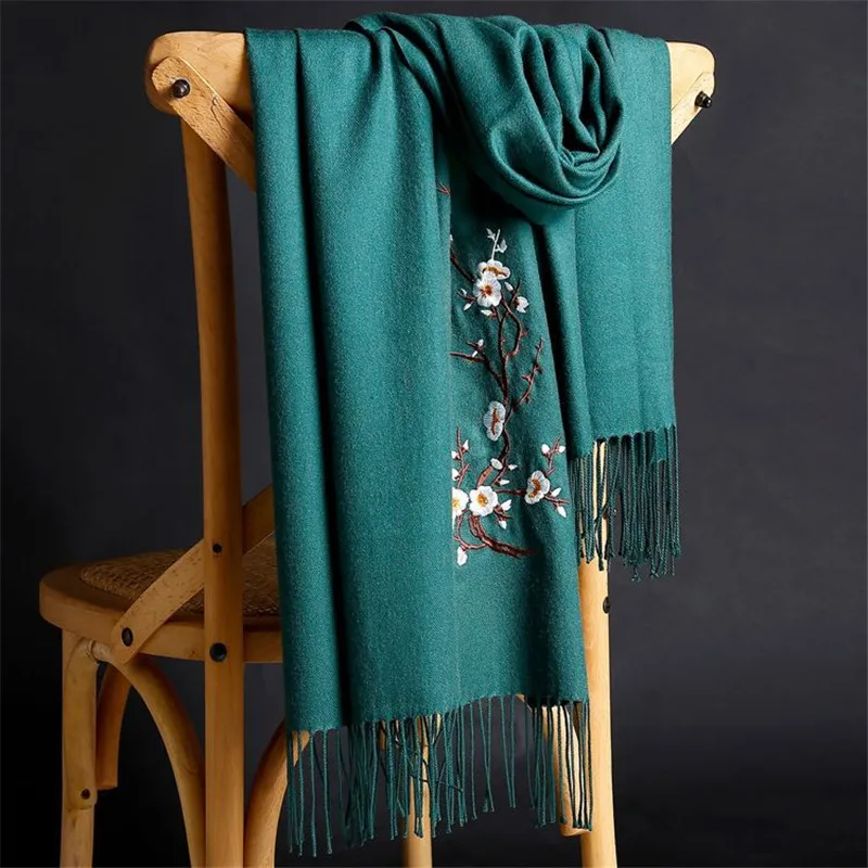 LaMaxPa 2018 New Winter Warm Solid Scarf For Women/Lady  Soft Wool Pashmina Shawls Flower Embroidery Cashmere Female Wraps Capes