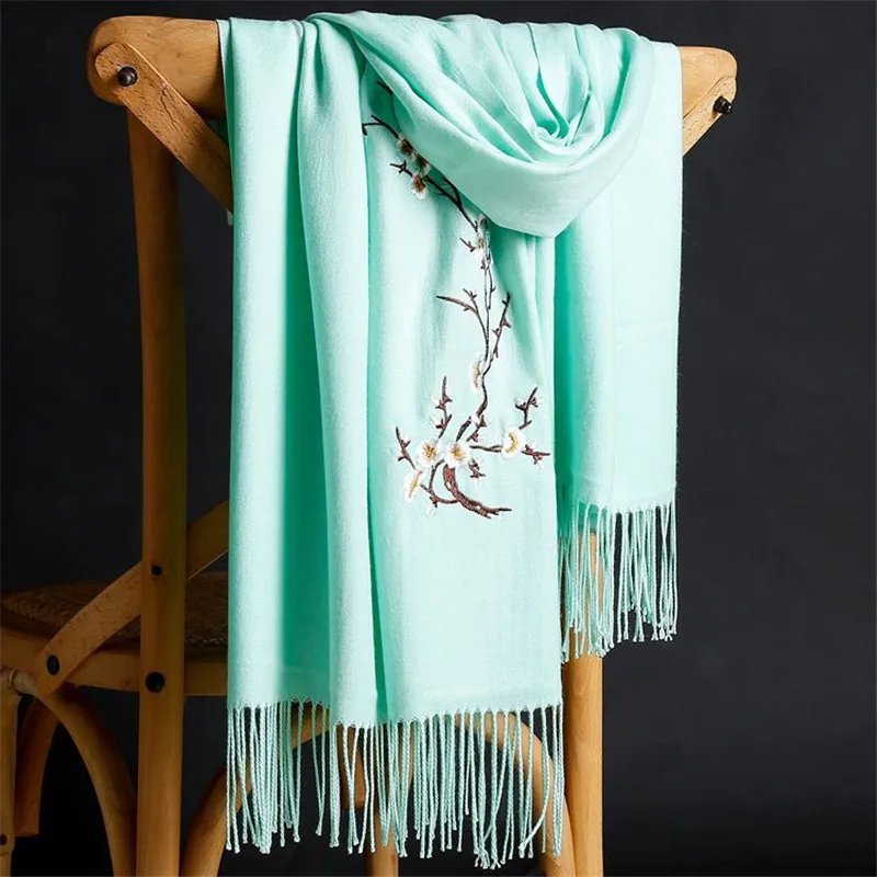 LaMaxPa 2018 New Winter Warm Solid Scarf For Women/Lady  Soft Wool Pashmina Shawls Flower Embroidery Cashmere Female Wraps Capes