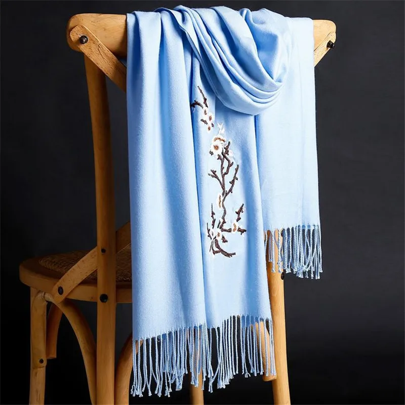 LaMaxPa 2018 New Winter Warm Solid Scarf For Women/Lady  Soft Wool Pashmina Shawls Flower Embroidery Cashmere Female Wraps Capes