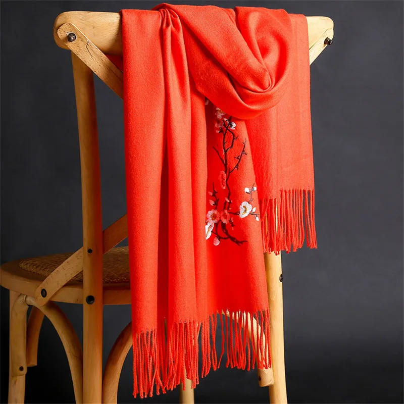 LaMaxPa 2018 New Winter Warm Solid Scarf For Women/Lady  Soft Wool Pashmina Shawls Flower Embroidery Cashmere Female Wraps Capes