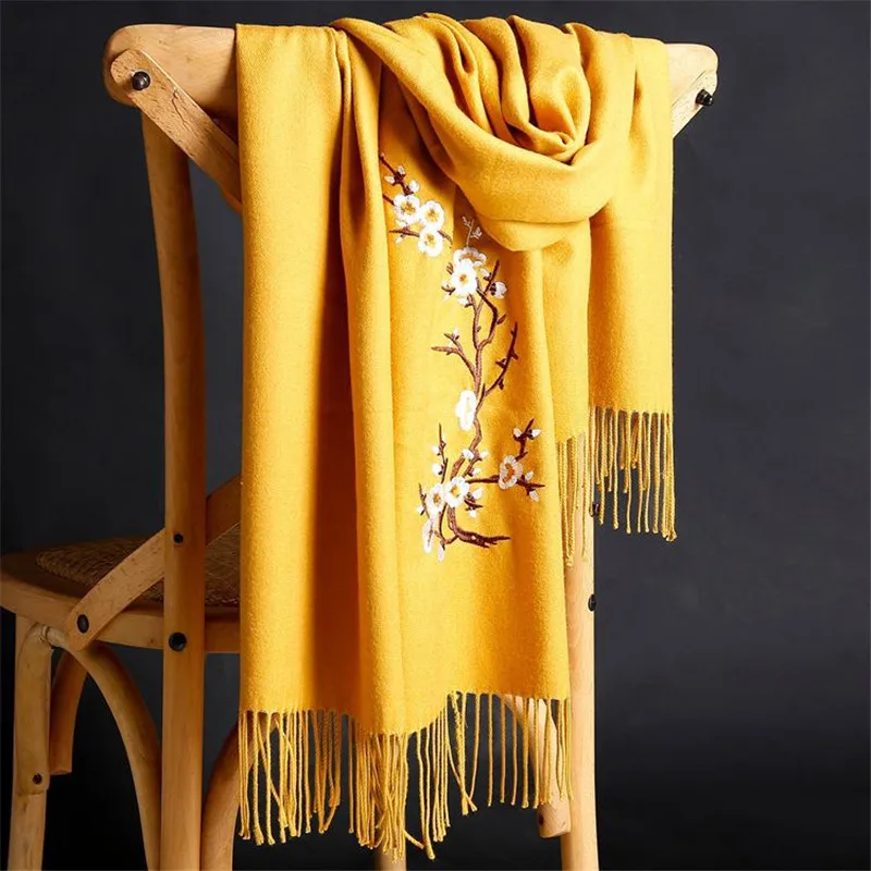 LaMaxPa 2018 New Winter Warm Solid Scarf For Women/Lady  Soft Wool Pashmina Shawls Flower Embroidery Cashmere Female Wraps Capes