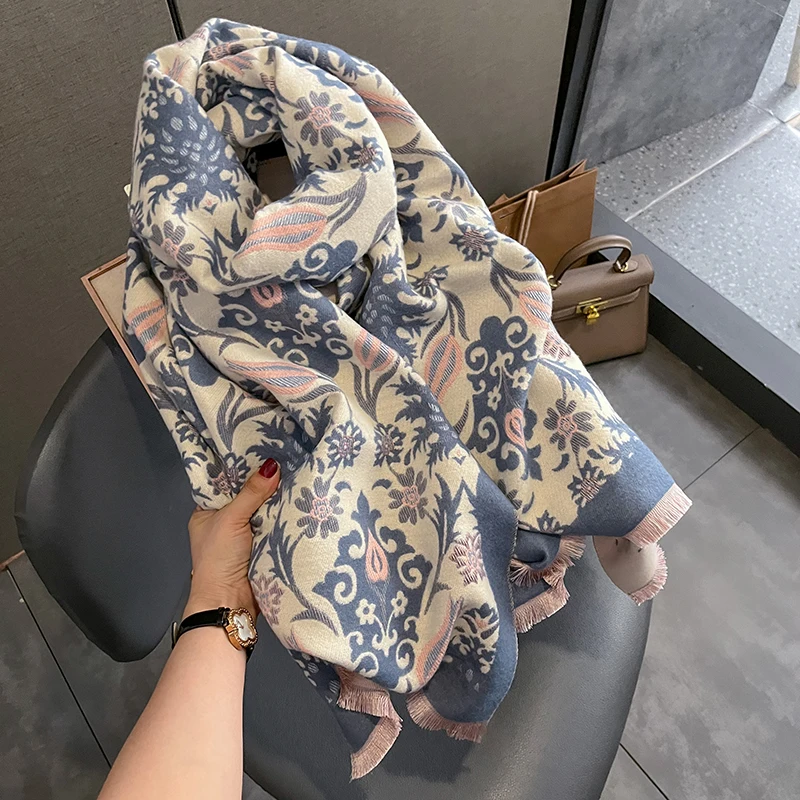 Winter Warm Cashmere Scarf for Women Luxury Pashmina Blanket Thick Shawl Wrap Neckerchief Fashion Bufanda Echarpe Poncho 2024