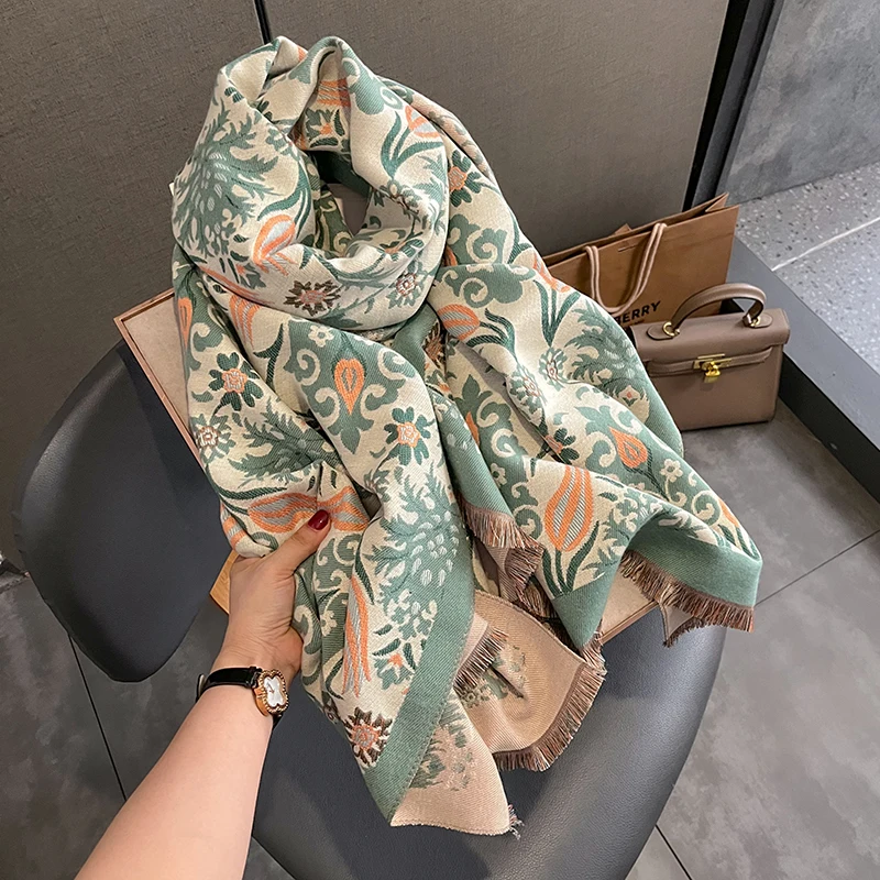 Winter Warm Cashmere Scarf for Women Luxury Pashmina Blanket Thick Shawl Wrap Neckerchief Fashion Bufanda Echarpe Poncho 2024