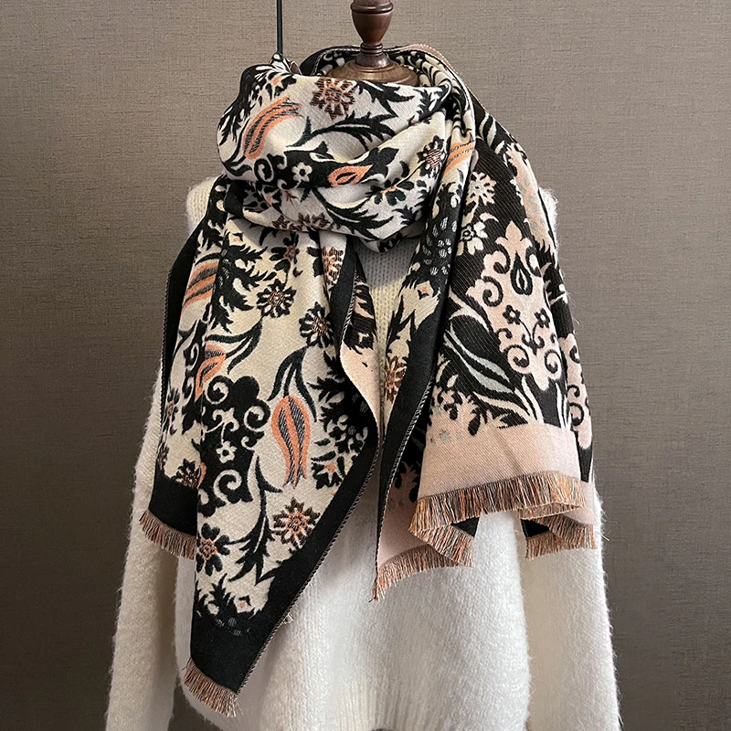 Winter Warm Cashmere Scarf for Women Luxury Pashmina Blanket Thick Shawl Wrap Neckerchief Fashion Bufanda Echarpe Poncho 2024