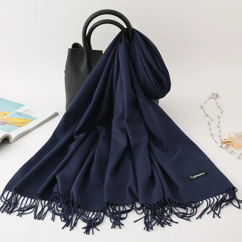 Solid Color Cashmere Scarf for Men Winter Pashmina Warm Neckerchief Navy Black Gray Men's Business Scarves Male Bufandas Shawls