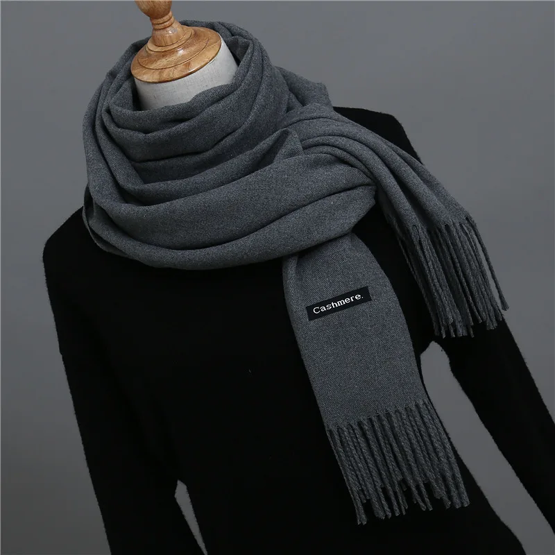 Solid Color Cashmere Scarf for Men Winter Pashmina Warm Neckerchief Navy Black Gray Men's Business Scarves Male Bufandas Shawls