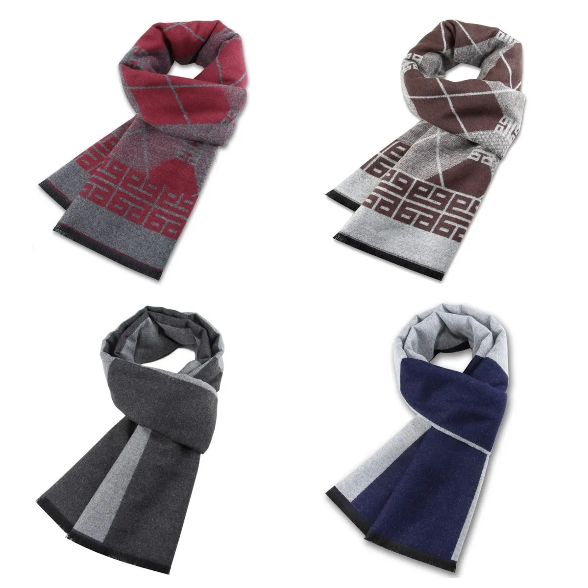 Luxury Scarf For Men Thick Neckerchief Cashmere Wool Shawl Silk Scarf Winter Warm Business Tassels Muffler Scarves Long Wrap