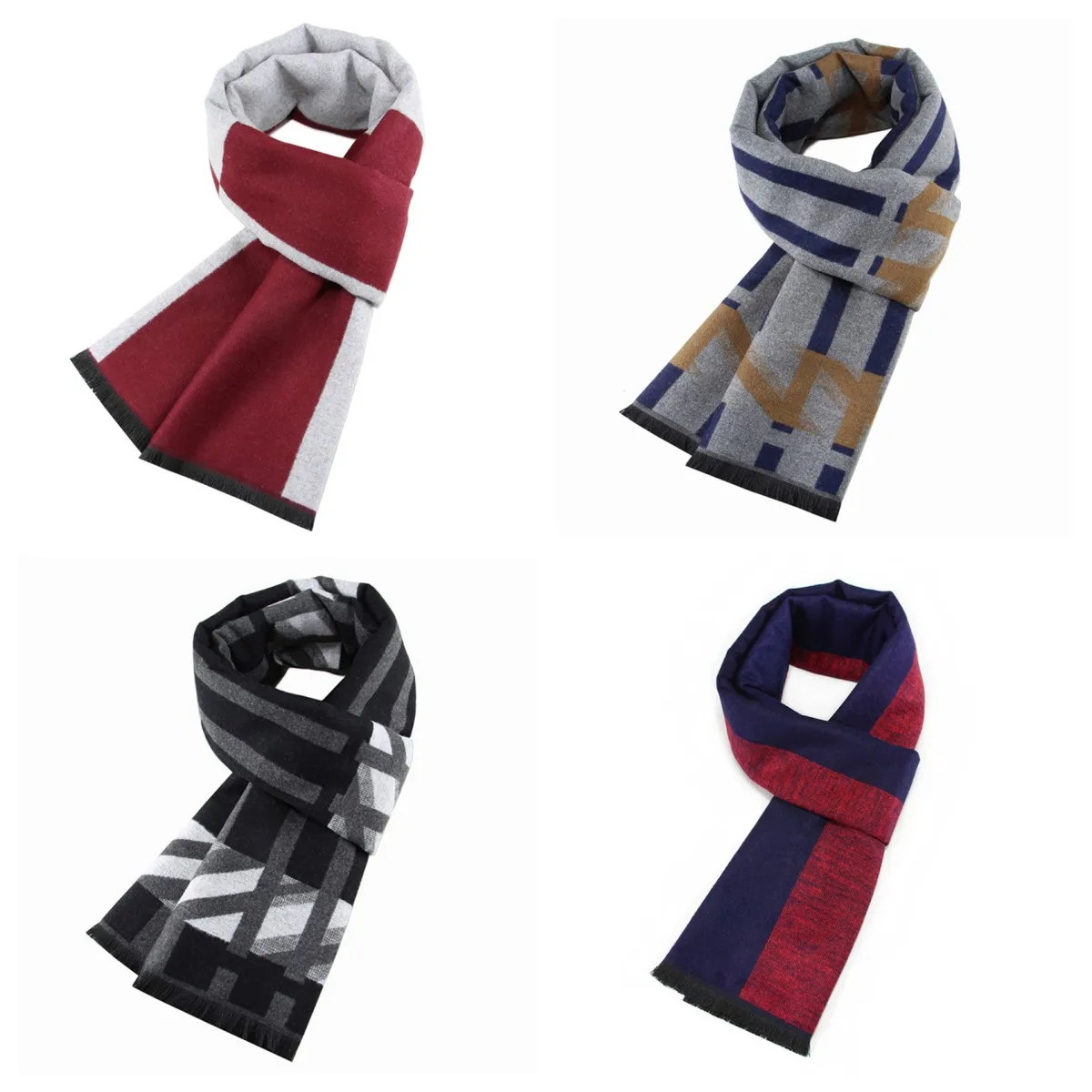 Luxury Scarf For Men Thick Neckerchief Cashmere Wool Shawl Silk Scarf Winter Warm Business Tassels Muffler Scarves Long Wrap