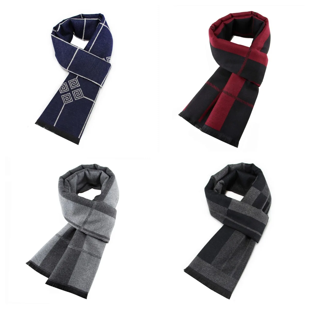 Luxury Scarf For Men Thick Neckerchief Cashmere Wool Shawl Silk Scarf Winter Warm Business Tassels Muffler Scarves Long Wrap