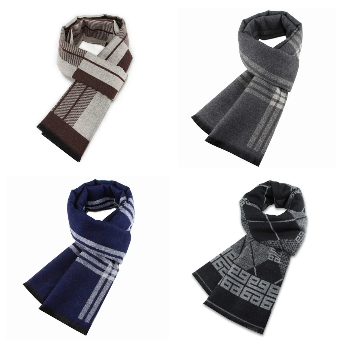 Luxury Scarf For Men Thick Neckerchief Cashmere Wool Shawl Silk Scarf Winter Warm Business Tassels Muffler Scarves Long Wrap