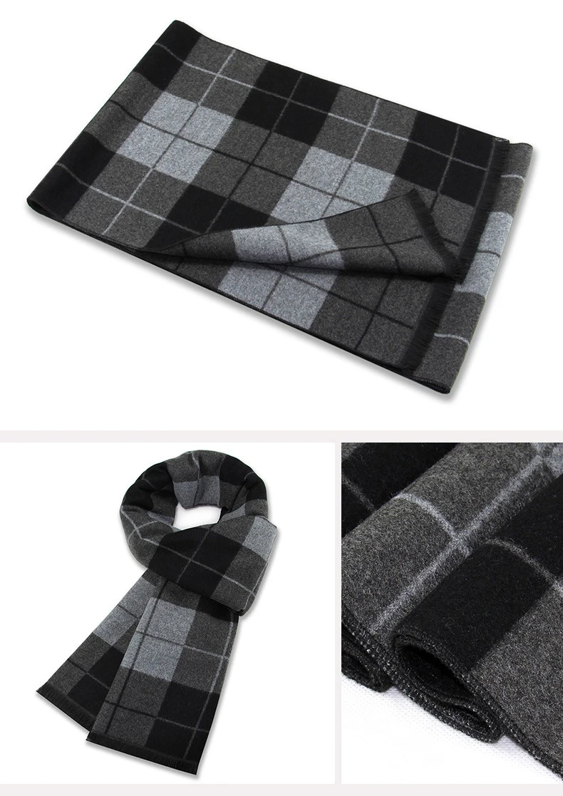 Luxury Scarf Man Winter Warm Wool Scarf For Men Cashmere Silk Scarves Casual Plaid Business Male Long Pashmina Shawls Muffler