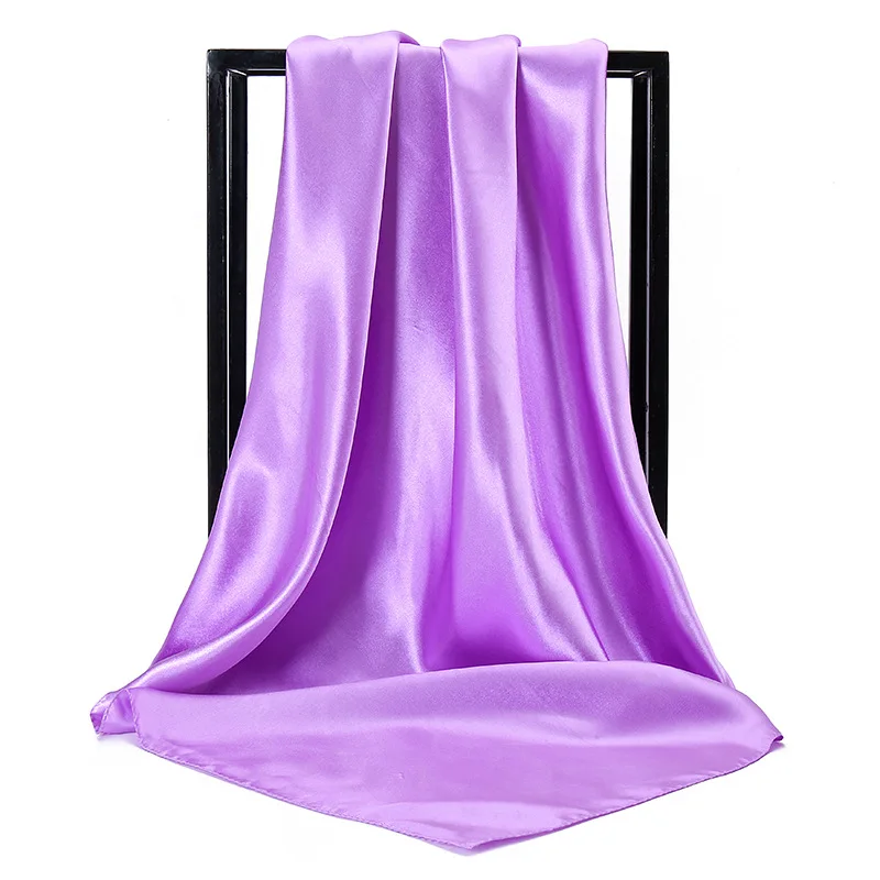 HUISHI Satin Scarf Solid Colors Neckerchief Hijab Scarf For Women Silk Satin Headband Hair Scarves 90cm Square Shawls For Lady