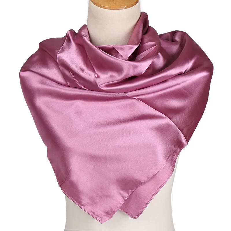 HUISHI Satin Scarf Solid Colors Neckerchief Hijab Scarf For Women Silk Satin Headband Hair Scarves 90cm Square Shawls For Lady