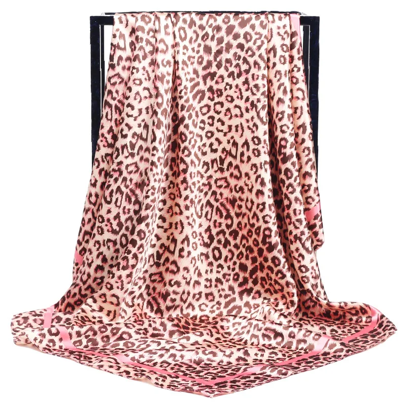 Leopard Print Scarf Silk Satin Bandana Women Square Small Bag Wrap Bohemian Retro Paisley Ladies Scarves Muslim Islamic Kerchief