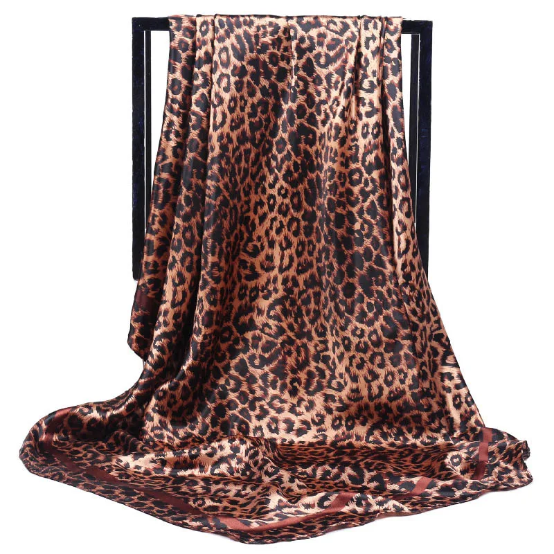 Leopard Print Scarf Silk Satin Bandana Women Square Small Bag Wrap Bohemian Retro Paisley Ladies Scarves Muslim Islamic Kerchief