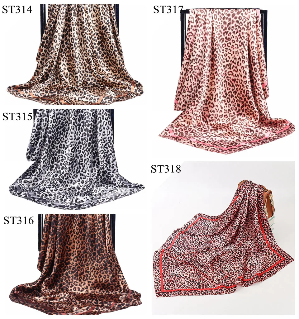 Leopard Print Scarf Silk Satin Bandana Women Square Small Bag Wrap Bohemian Retro Paisley Ladies Scarves Muslim Islamic Kerchief