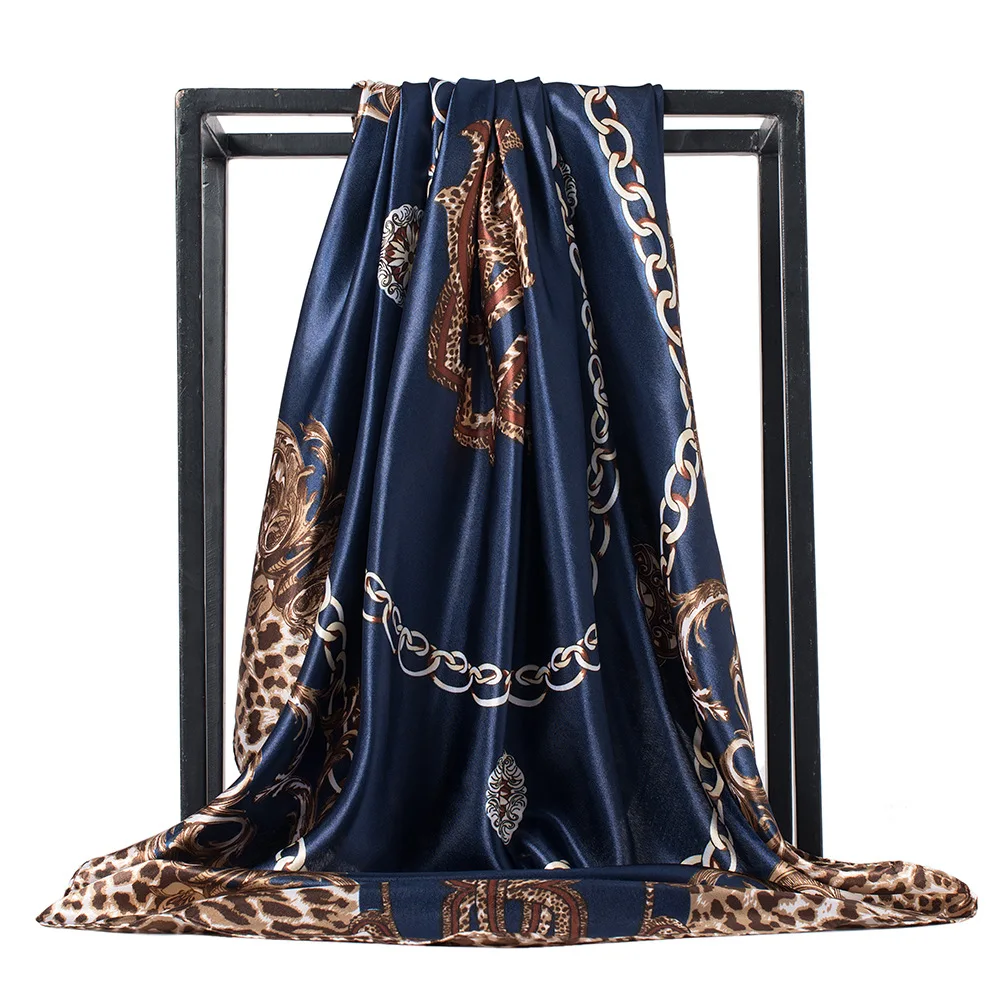 Leopard Print Scarf Silk Satin Bandana Women Square Small Bag Wrap Bohemian Retro Paisley Ladies Scarves Muslim Islamic Kerchief