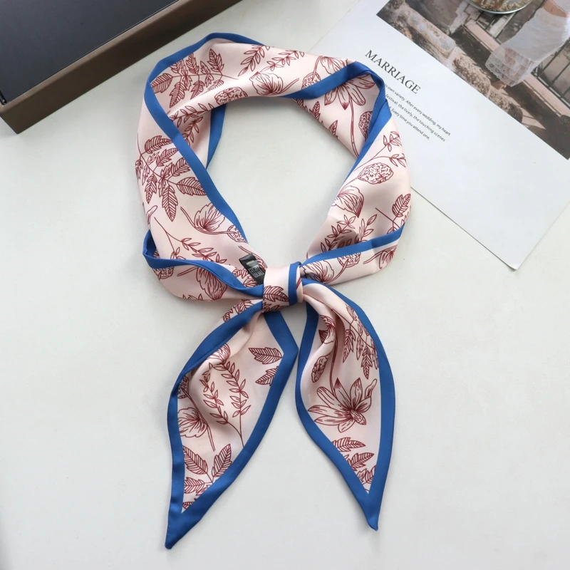 New Checkerboard Print Women Small Silk Scarf Handle Bag Ribbons Female Head Scarves Sharp Angle For Women  100*9cm