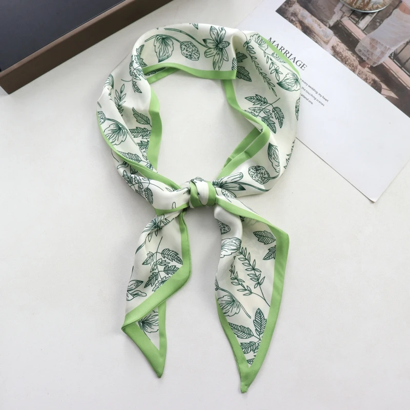 New Checkerboard Print Women Small Silk Scarf Handle Bag Ribbons Female Head Scarves Sharp Angle For Women  100*9cm