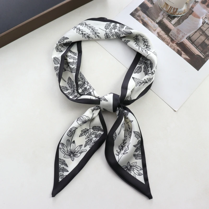 New Checkerboard Print Women Small Silk Scarf Handle Bag Ribbons Female Head Scarves Sharp Angle For Women  100*9cm