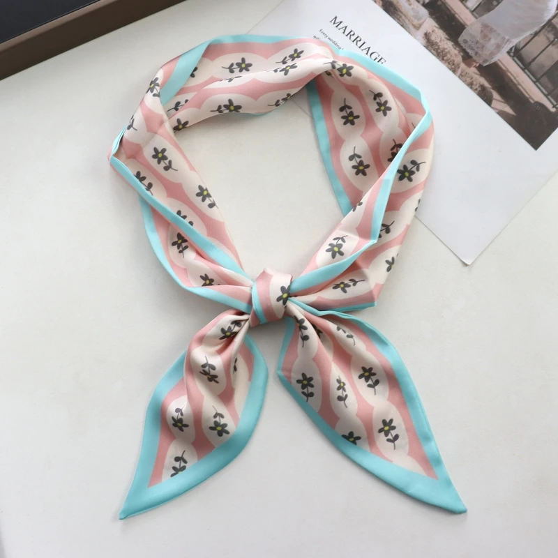 New Checkerboard Print Women Small Silk Scarf Handle Bag Ribbons Female Head Scarves Sharp Angle For Women  100*9cm