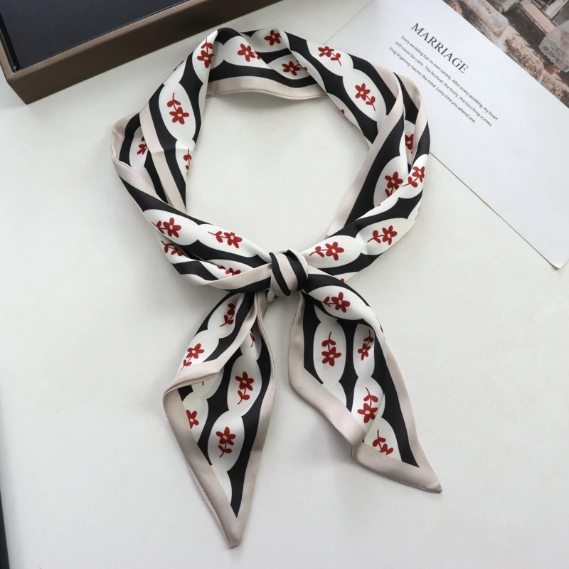 New Checkerboard Print Women Small Silk Scarf Handle Bag Ribbons Female Head Scarves Sharp Angle For Women  100*9cm