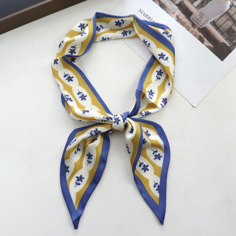 New Checkerboard Print Women Small Silk Scarf Handle Bag Ribbons Female Head Scarves Sharp Angle For Women  100*9cm