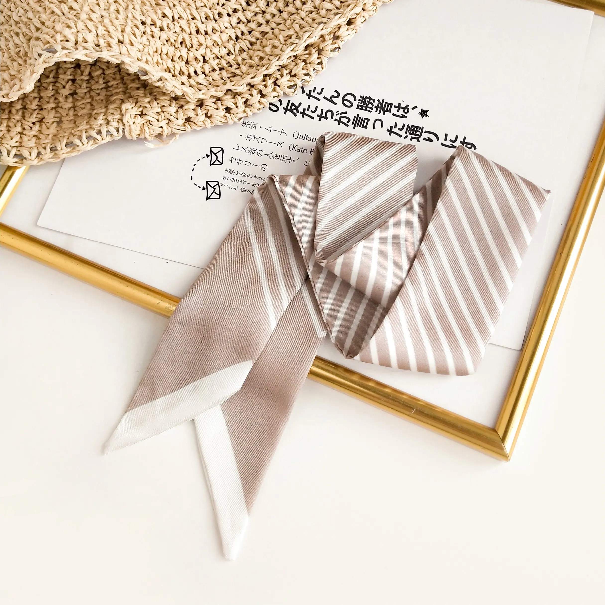 Korean-Style Small Silk Scarf Women's Spring Autumn Narrow Fashion  Striped  Arm Bag Ribbon Neckerchief Small Ribbon