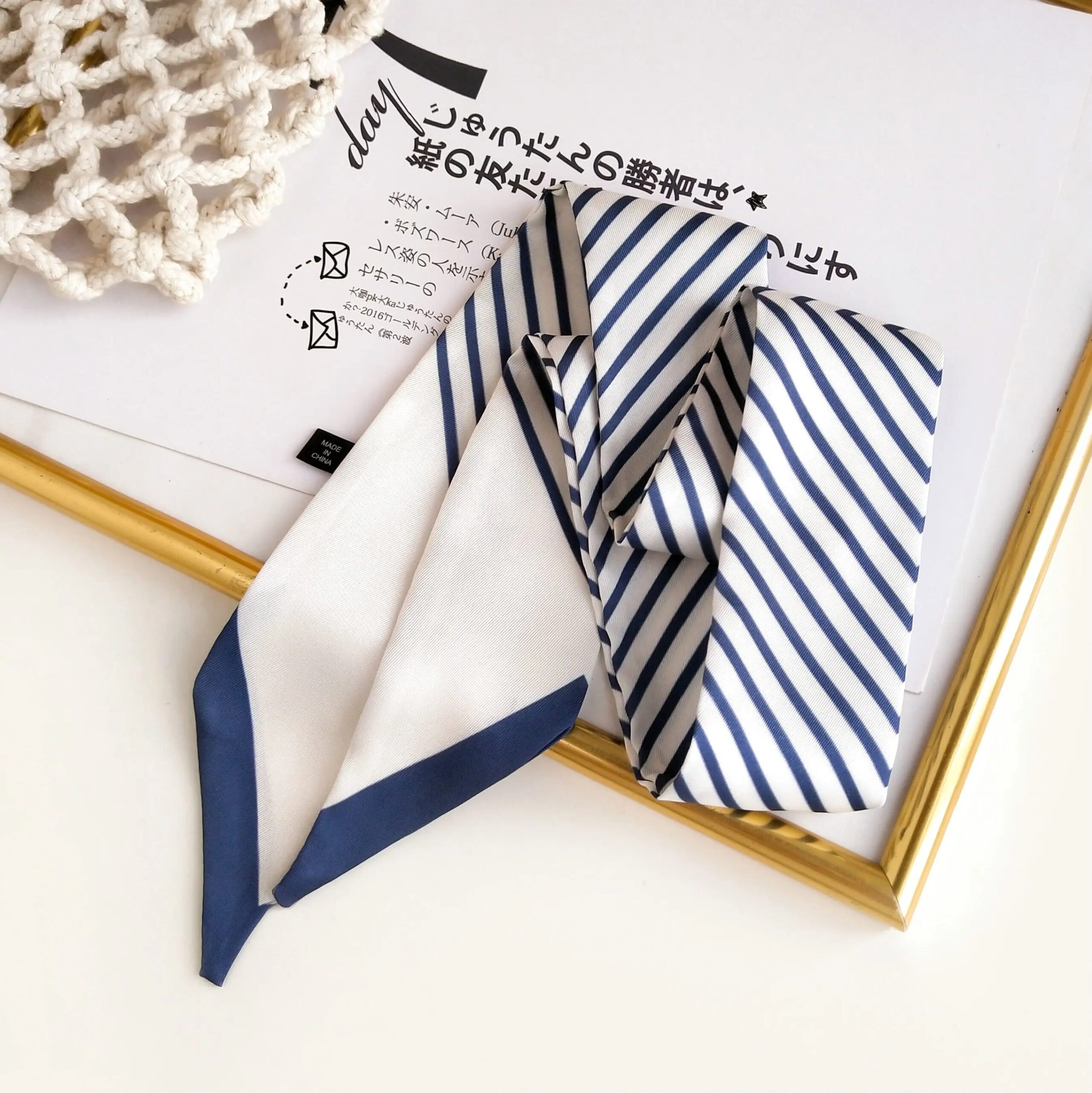 Korean-Style Small Silk Scarf Women's Spring Autumn Narrow Fashion  Striped  Arm Bag Ribbon Neckerchief Small Ribbon