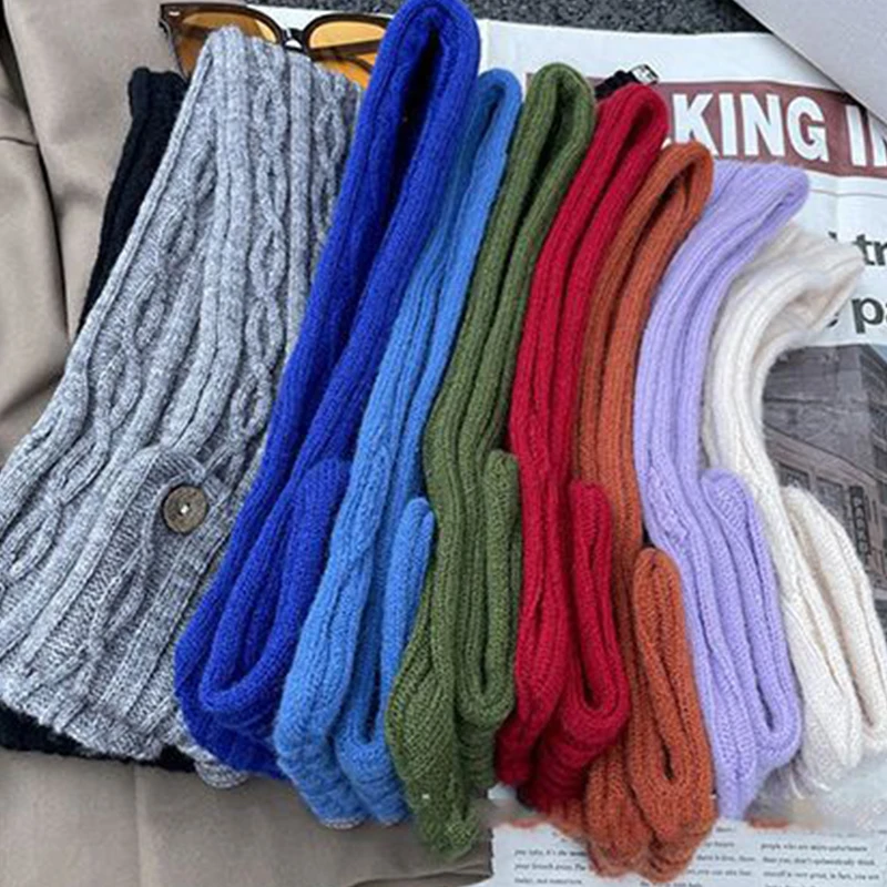 Korean Women Cross Scarf Solid Color Kintted Woolen Scarves Fashion Girl Short Neckerchief Winter Windproof Warm Neck Collar 스카프