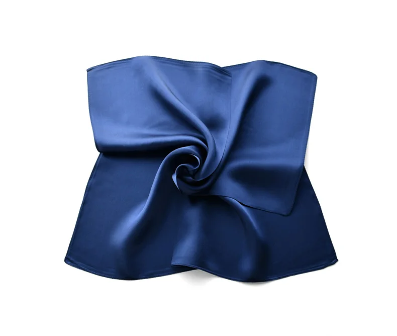 Solid color navy blue silk square scarves women natural silk headscarf lady scarf foulard small hijab wrap neck spring autumn