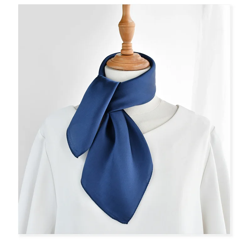 Solid color navy blue silk square scarves women natural silk headscarf lady scarf foulard small hijab wrap neck spring autumn