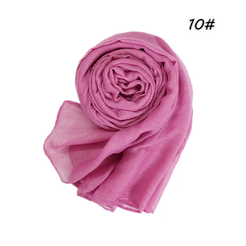 Plain Glitter Cotton Hijab Scarf Women Muslim Long Shawl Wrap Shiny Solid Color Scarves Islamic Turban Soft Women's Headscarf