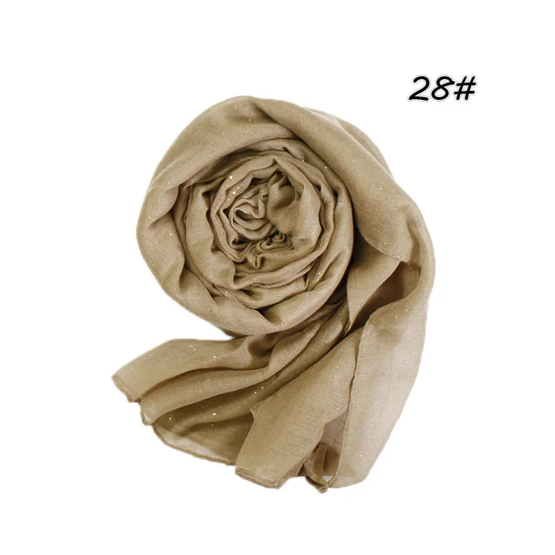 Plain Glitter Cotton Hijab Scarf Women Muslim Long Shawl Wrap Shiny Solid Color Scarves Islamic Turban Soft Women's Headscarf