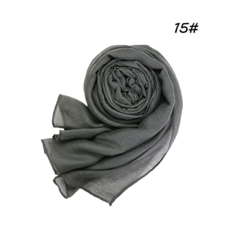 Plain Glitter Cotton Hijab Scarf Women Muslim Long Shawl Wrap Shiny Solid Color Scarves Islamic Turban Soft Women's Headscarf