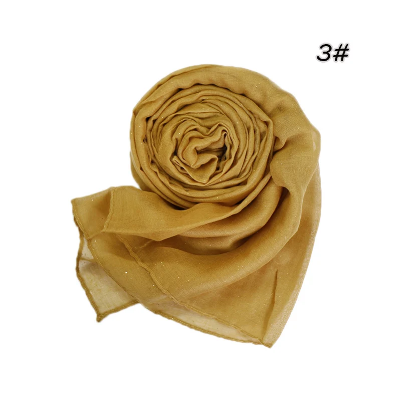 Plain Glitter Cotton Hijab Scarf Women Muslim Long Shawl Wrap Shiny Solid Color Scarves Islamic Turban Soft Women's Headscarf