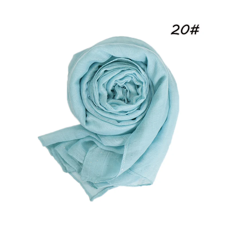 Plain Glitter Cotton Hijab Scarf Women Muslim Long Shawl Wrap Shiny Solid Color Scarves Islamic Turban Soft Women's Headscarf