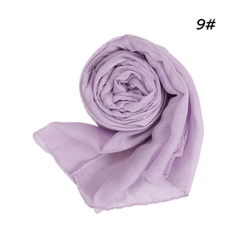 Plain Glitter Cotton Hijab Scarf Women Muslim Long Shawl Wrap Shiny Solid Color Scarves Islamic Turban Soft Women's Headscarf