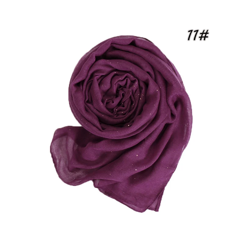 Plain Glitter Cotton Hijab Scarf Women Muslim Long Shawl Wrap Shiny Solid Color Scarves Islamic Turban Soft Women's Headscarf