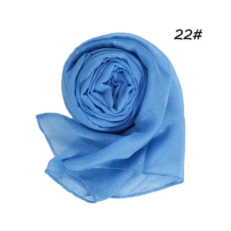 Plain Glitter Cotton Hijab Scarf Women Muslim Long Shawl Wrap Shiny Solid Color Scarves Islamic Turban Soft Women's Headscarf