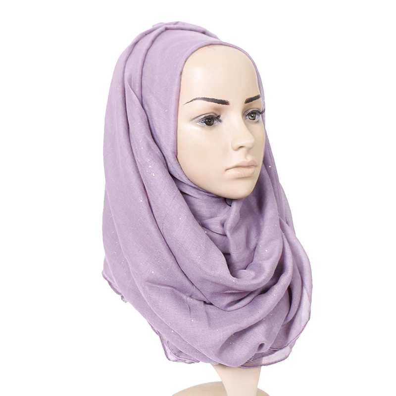 Plain Glitter Cotton Hijab Scarf Women Muslim Long Shawl Wrap Shiny Solid Color Scarves Islamic Turban Soft Women's Headscarf