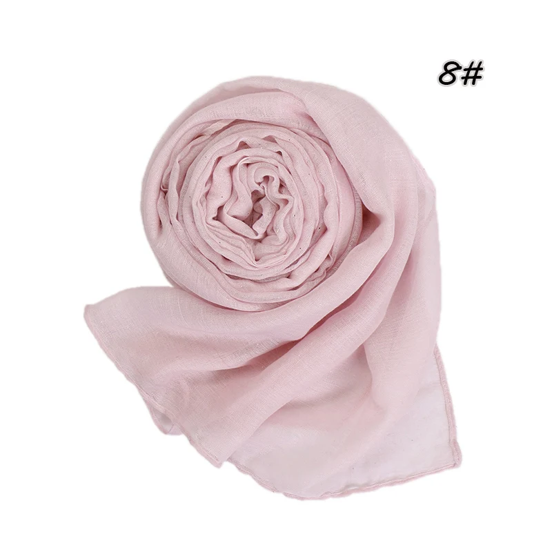 Plain Glitter Cotton Hijab Scarf Women Muslim Long Shawl Wrap Shiny Solid Color Scarves Islamic Turban Soft Women's Headscarf