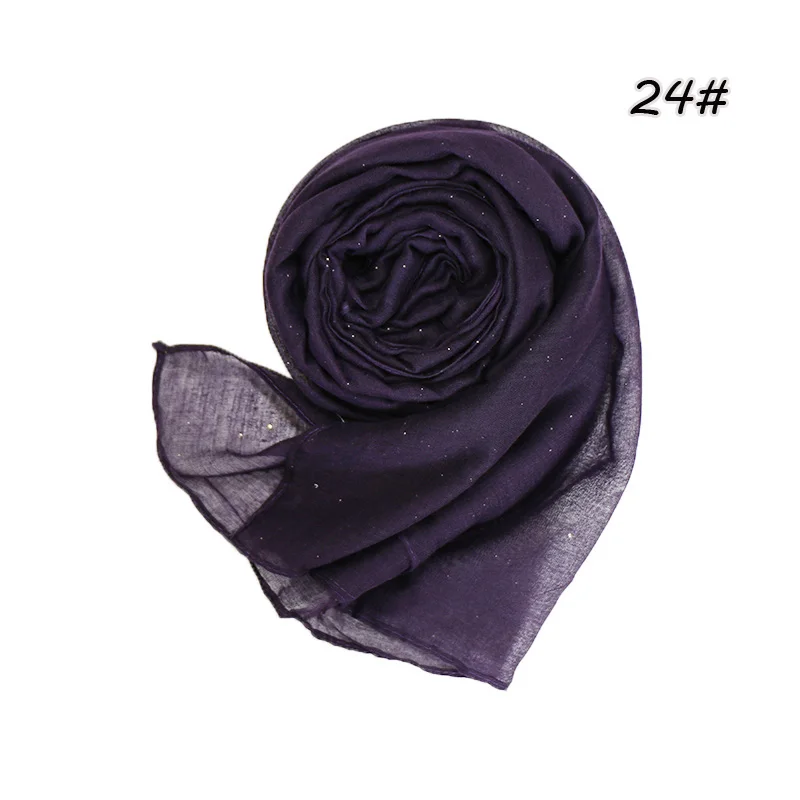 Plain Glitter Cotton Hijab Scarf Women Muslim Long Shawl Wrap Shiny Solid Color Scarves Islamic Turban Soft Women's Headscarf