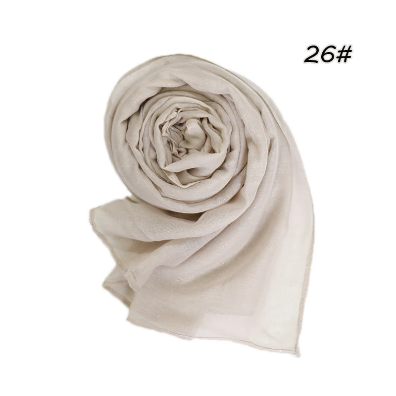 Plain Glitter Cotton Hijab Scarf Women Muslim Long Shawl Wrap Shiny Solid Color Scarves Islamic Turban Soft Women's Headscarf