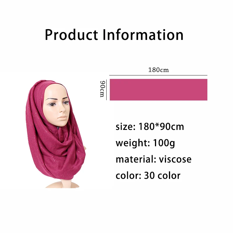 Plain Glitter Cotton Hijab Scarf Women Muslim Long Shawl Wrap Shiny Solid Color Scarves Islamic Turban Soft Women's Headscarf