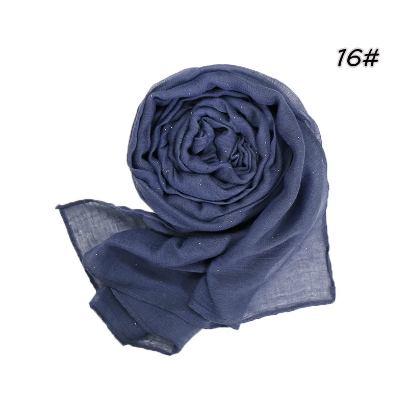 Plain Glitter Cotton Hijab Scarf Women Muslim Long Shawl Wrap Shiny Solid Color Scarves Islamic Turban Soft Women's Headscarf