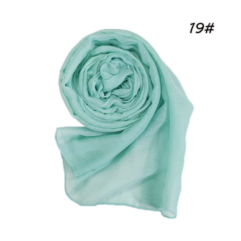 Plain Glitter Cotton Hijab Scarf Women Muslim Long Shawl Wrap Shiny Solid Color Scarves Islamic Turban Soft Women's Headscarf