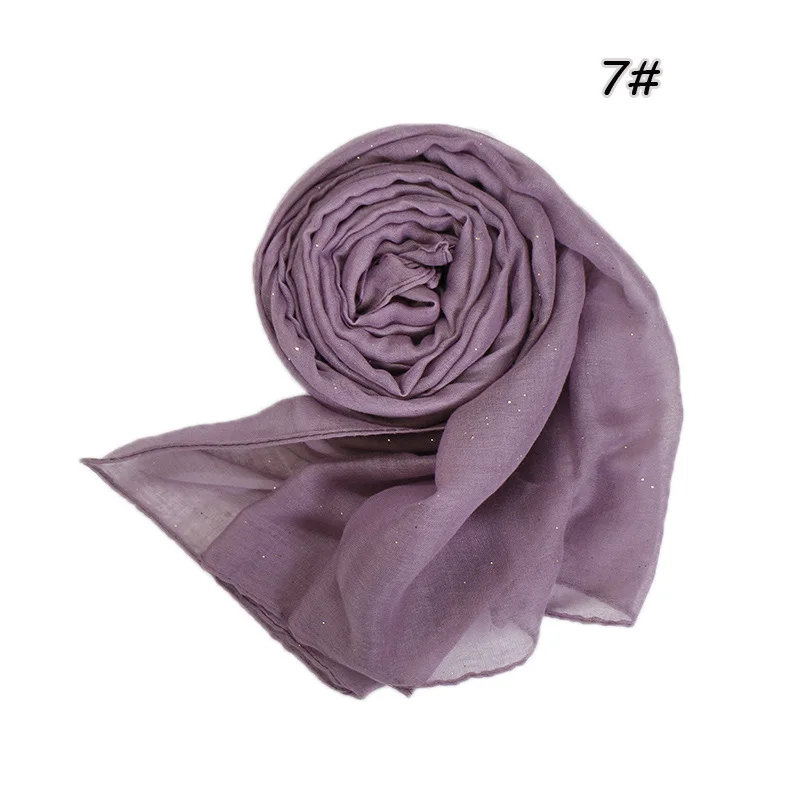 Plain Glitter Cotton Hijab Scarf Women Muslim Long Shawl Wrap Shiny Solid Color Scarves Islamic Turban Soft Women's Headscarf